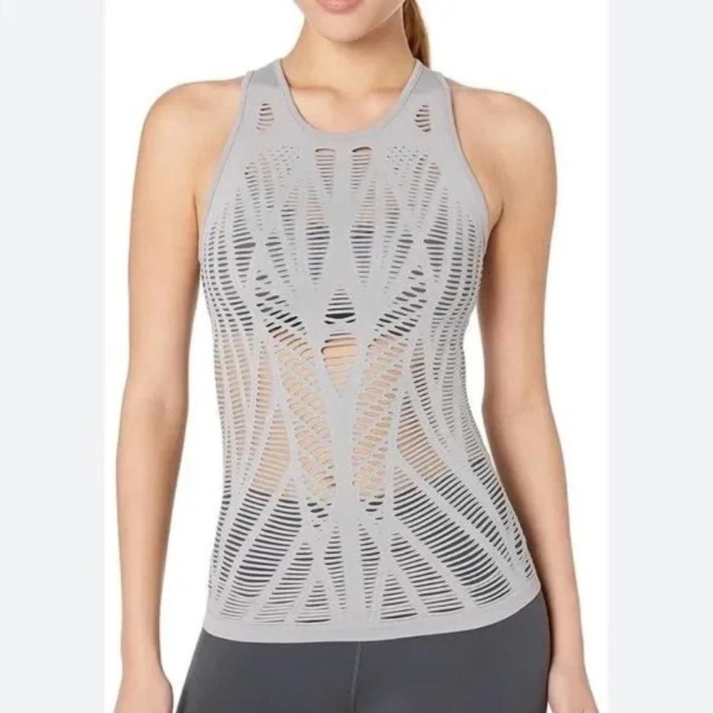 Alo Yoga Light Gray  Vixen Cutout  Fitted Yoga Tan Top Size S